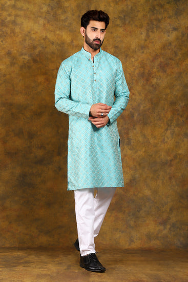 BLUESAANCHI MEN'S SKY BLUE EMBROIDERED KURTA SET