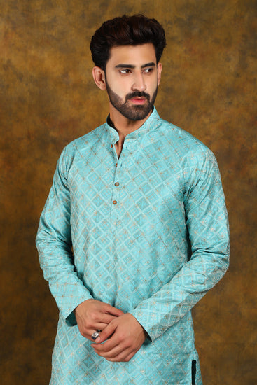 BLUESAANCHI MEN'S SKY BLUE EMBROIDERED KURTA SET