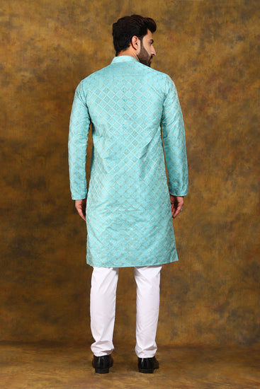 BLUESAANCHI MEN'S SKY BLUE EMBROIDERED KURTA SET