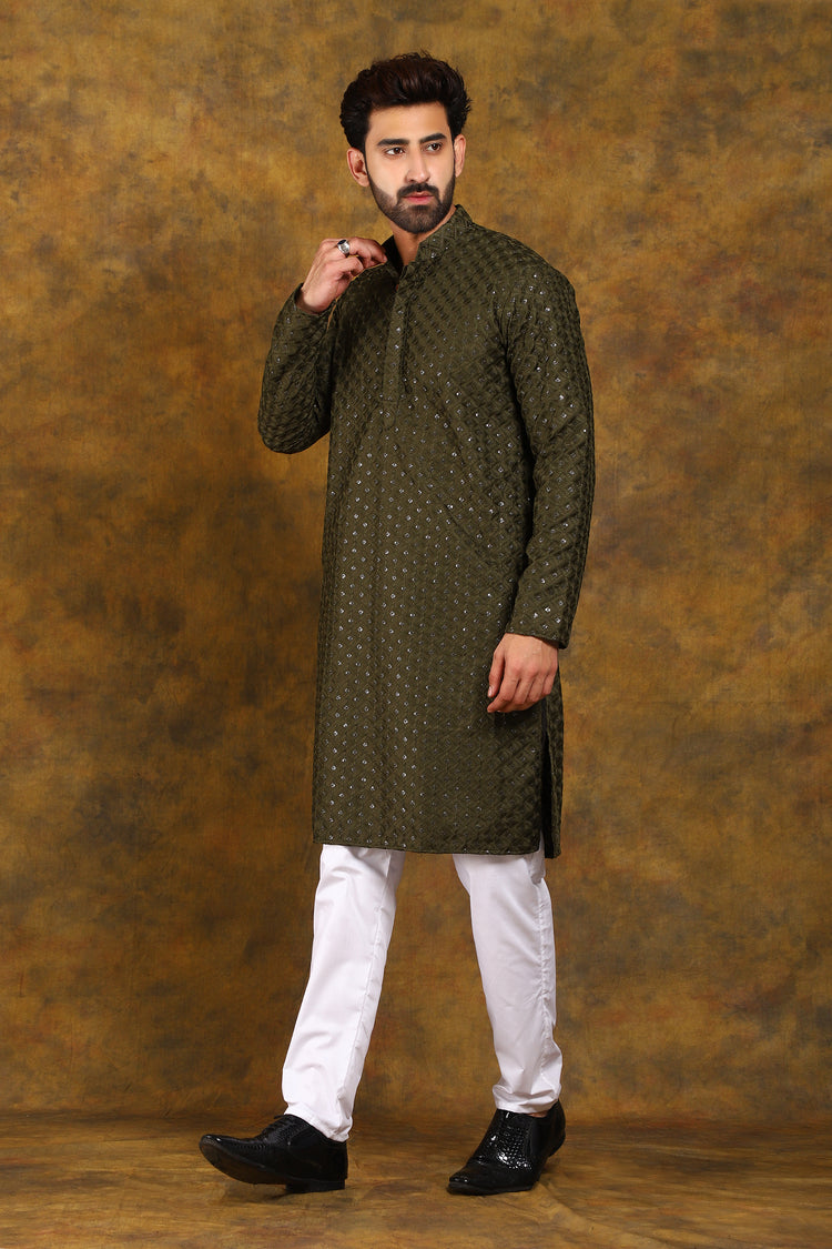 Mehndi Party Wear Motif Men's Kurta Pajama Set