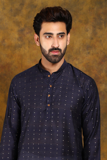 BLUESAANCHI MEN'S NAVY BLUE ZARI EMBROIDERY KURTA PYJAMA