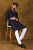 Navy Blue Party Wear Zari Work Men's Kurta Pajama Set