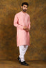 Baby Pink Party Wear Zari Work Men's Kurta Pajama Set