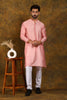 Baby Pink Party Wear Zari Work Men's Kurta Pajama Set