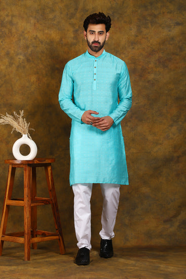 BLUESAANCHI MEN'S LIGHT BLUE ZARI EMBROIDERY KURTA SET