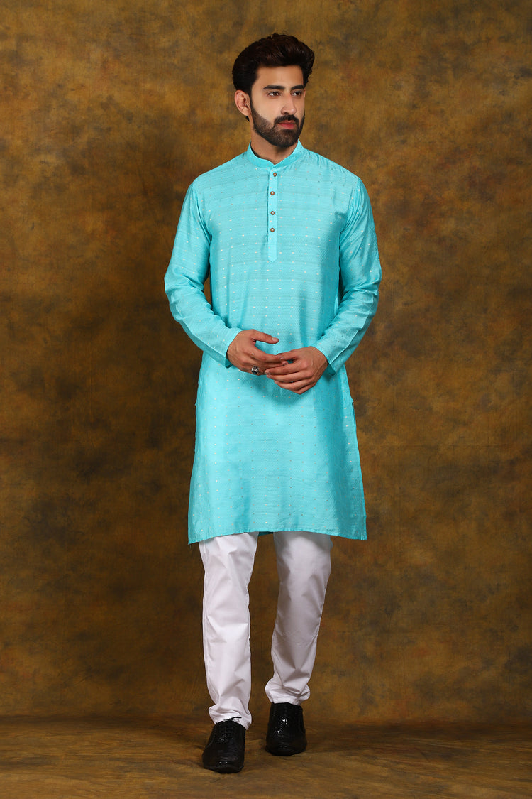 BLUESAANCHI MEN'S LIGHT BLUE ZARI EMBROIDERY KURTA SET