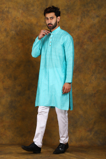 BLUESAANCHI MEN'S LIGHT BLUE ZARI EMBROIDERY KURTA SET