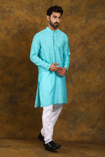 BLUESAANCHI MEN'S LIGHT BLUE ZARI EMBROIDERY KURTA SET