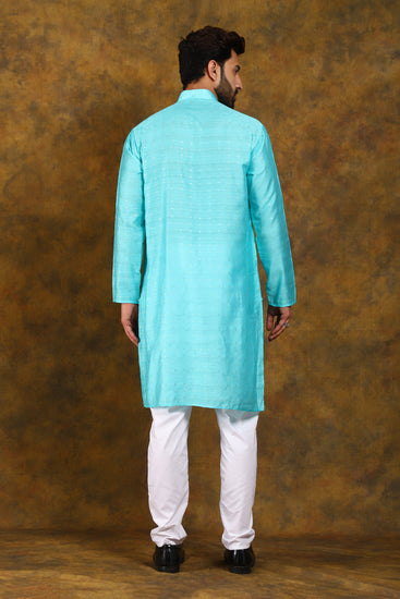 BLUESAANCHI MEN'S LIGHT BLUE ZARI EMBROIDERY KURTA SET