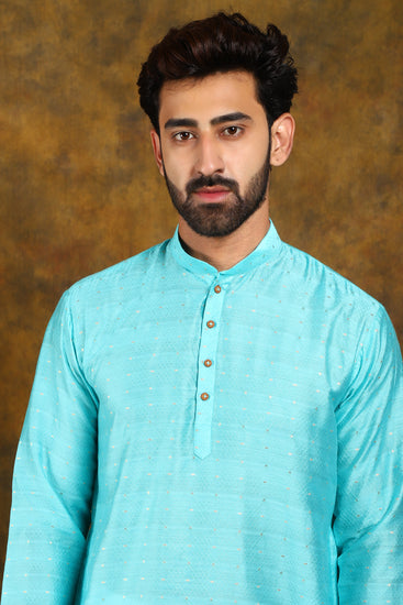 BLUESAANCHI MEN'S LIGHT BLUE ZARI EMBROIDERY KURTA SET