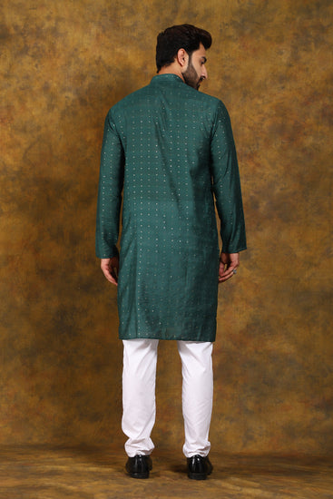 BLUESAANCHI MEN'S DARK GREEN ZARI KURTA SET