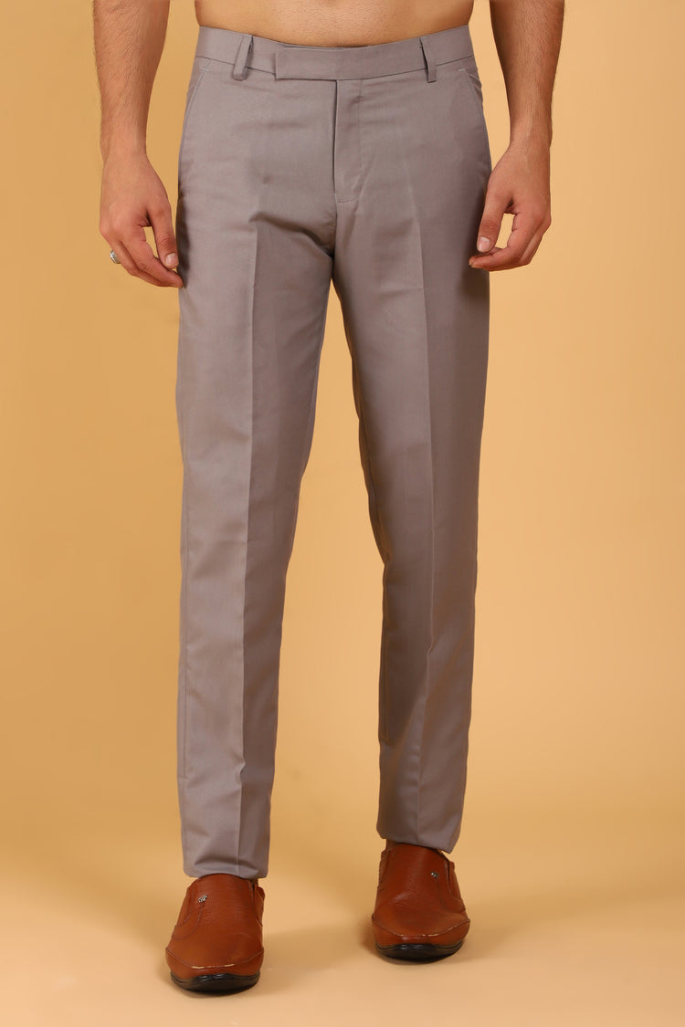 Lycra Blend Beige Fawn Trouser For Men's