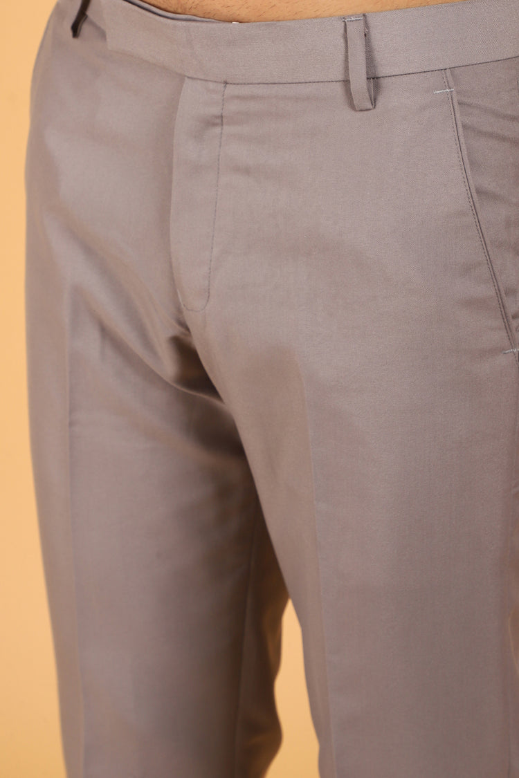 Lycra Blend Beige Fawn Trouser For Men's