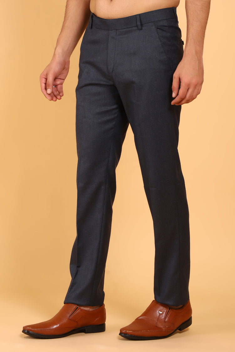 Lycra Blend Dark Grey Texture Trouser For Men's