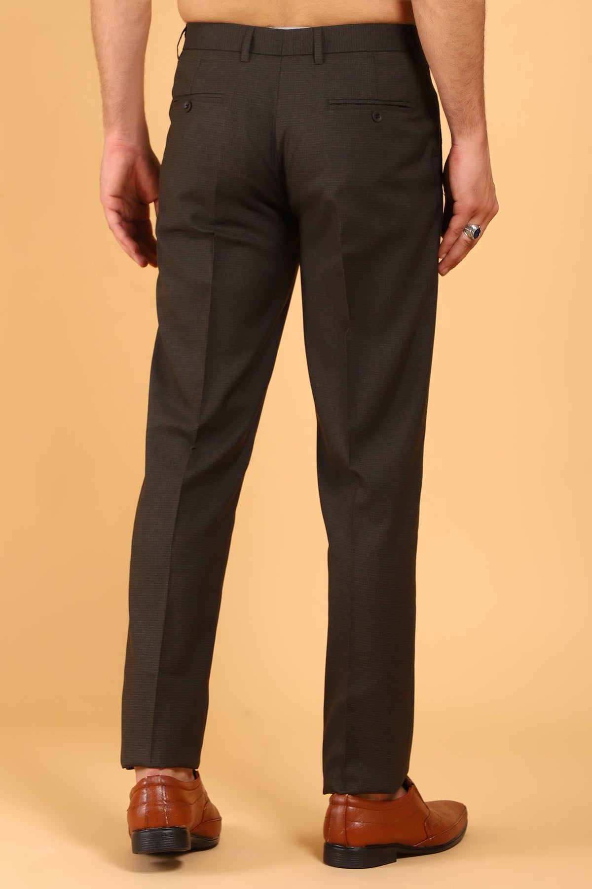 BLUEBIRD MEN'S DARK BROWN TEXTURE LYCRA FORMAL TROUSER