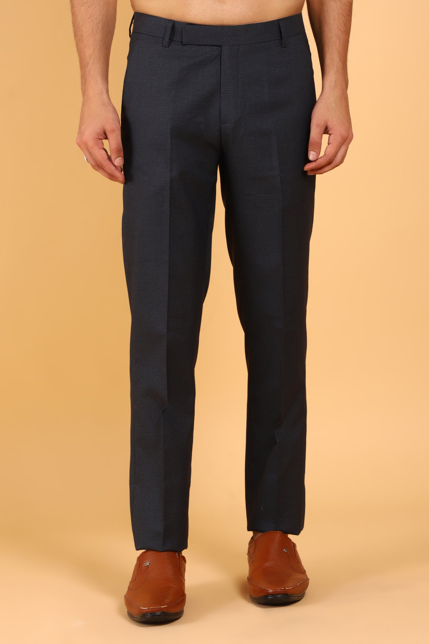 Lycra Blend Black Texture Trouser For Men