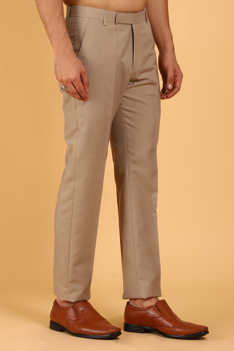 Lycra Blend Sepia Texture Trouser For Men's