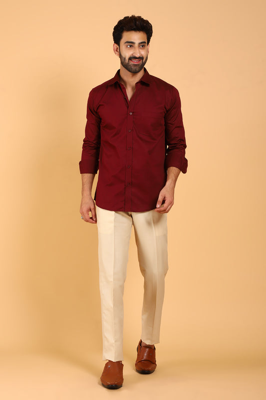 BLUEBIRD MEN'S DARK RED PREMIUM SATIN SHIRT