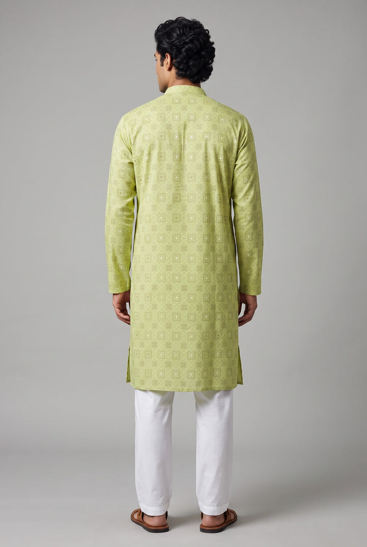 Veshbhoshaa Men's Soft Green Printed Kurta Set