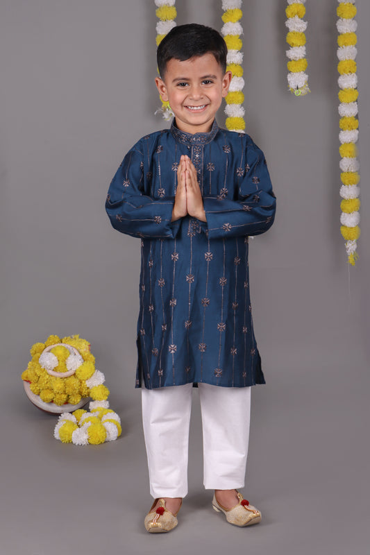 Chill & Classy Blue Mirror Work Kurta Set for the Cool Kid