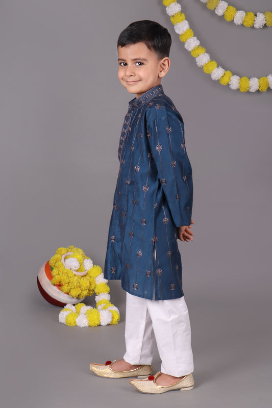 Chill & Classy Blue Mirror Work Kurta Set for the Cool Kid