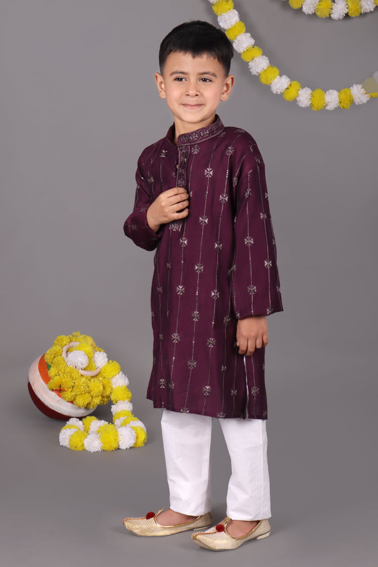 Rich Elegance Maroon Mirror Work Kurta Set for the Stylish Little One