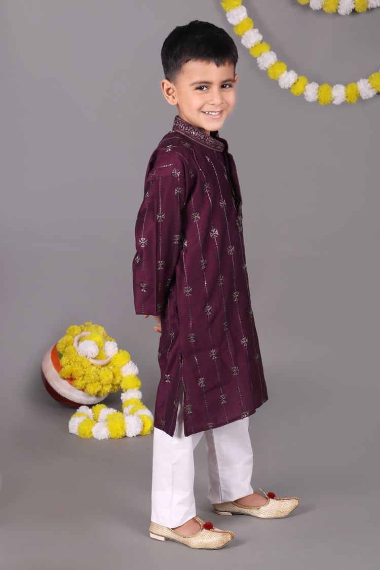 Rich Elegance Maroon Mirror Work Kurta Set for the Stylish Little One