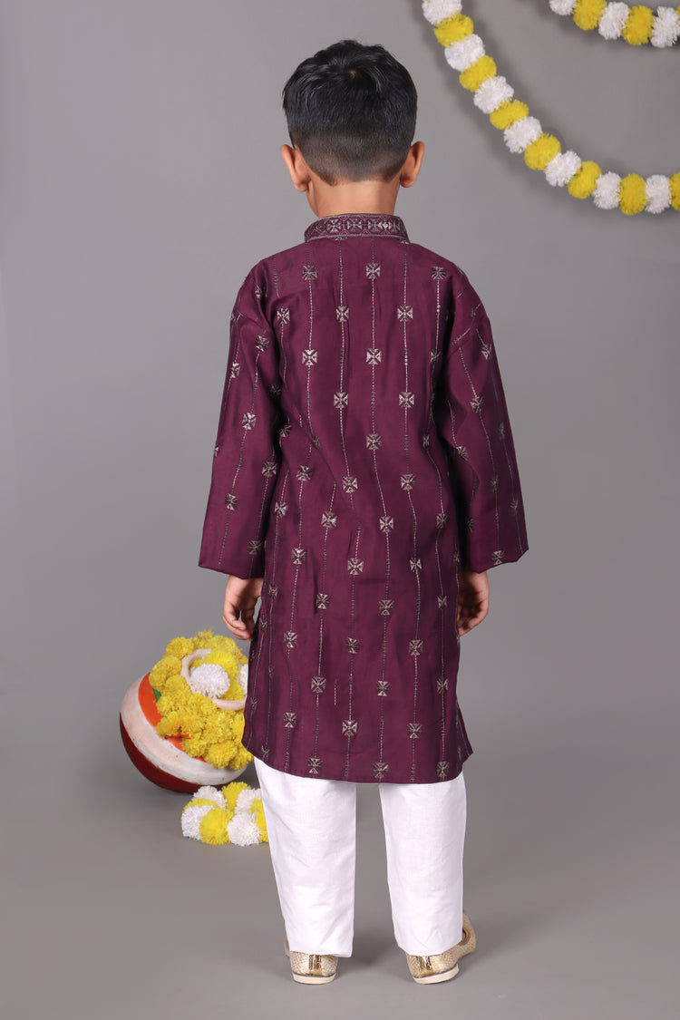 Rich Elegance Maroon Mirror Work Kurta Set for the Stylish Little One