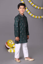 Green Dream Bold Mirror Work Kids Kurta Set Trendsetters