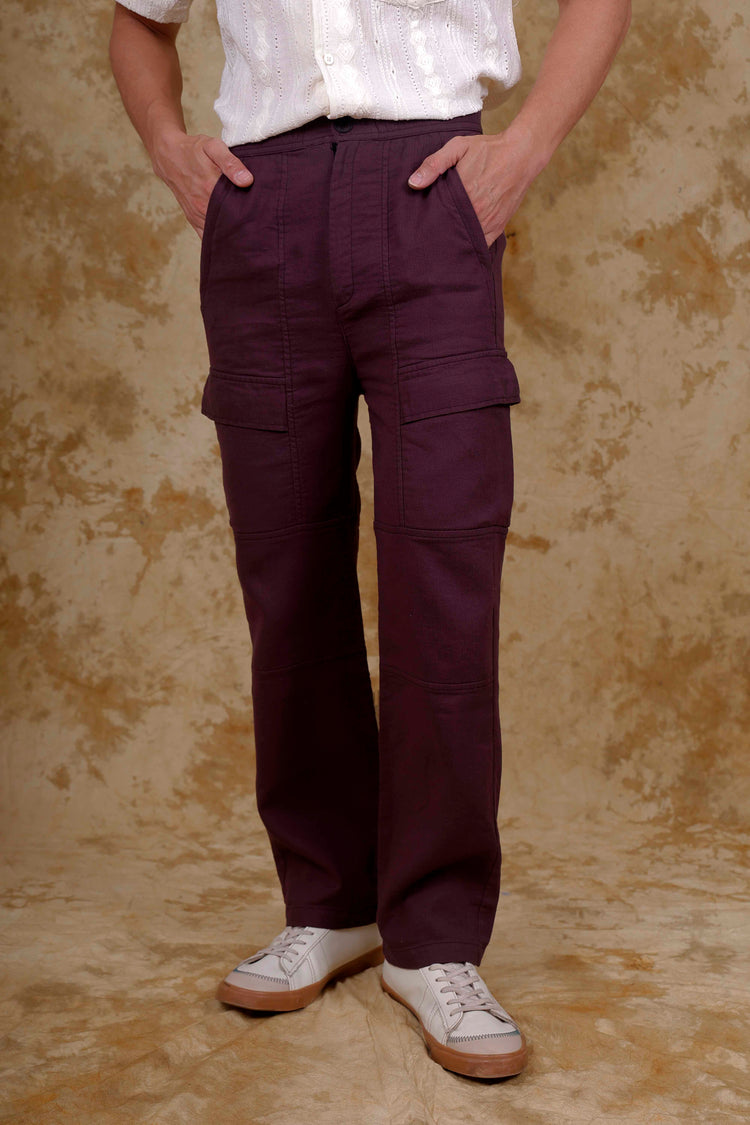 Bluebird Men's Cotton Cargo Pant Loose Fit Maroon