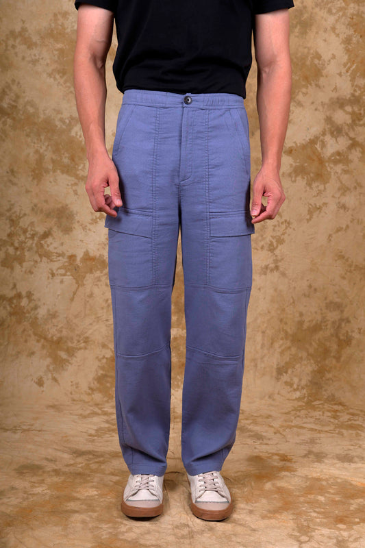 Bluebird Men's Cotton Cargo Pant Loose Fit Blue