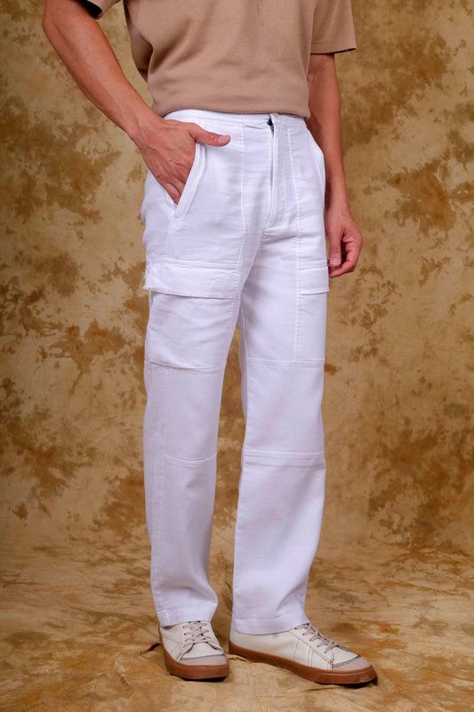 Bluebird Men's Cotton Cargo Pant Loose Fit White