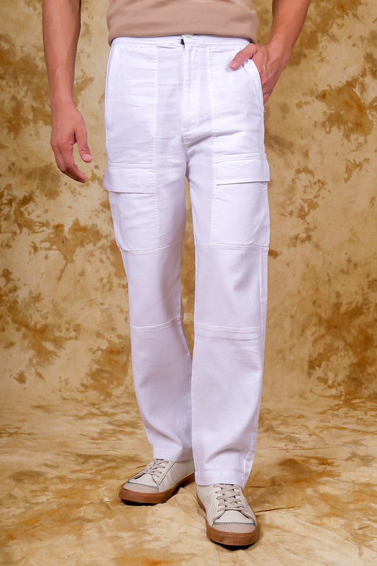 Bluebird Men's Slim Fit Cotton Cargo Pant White