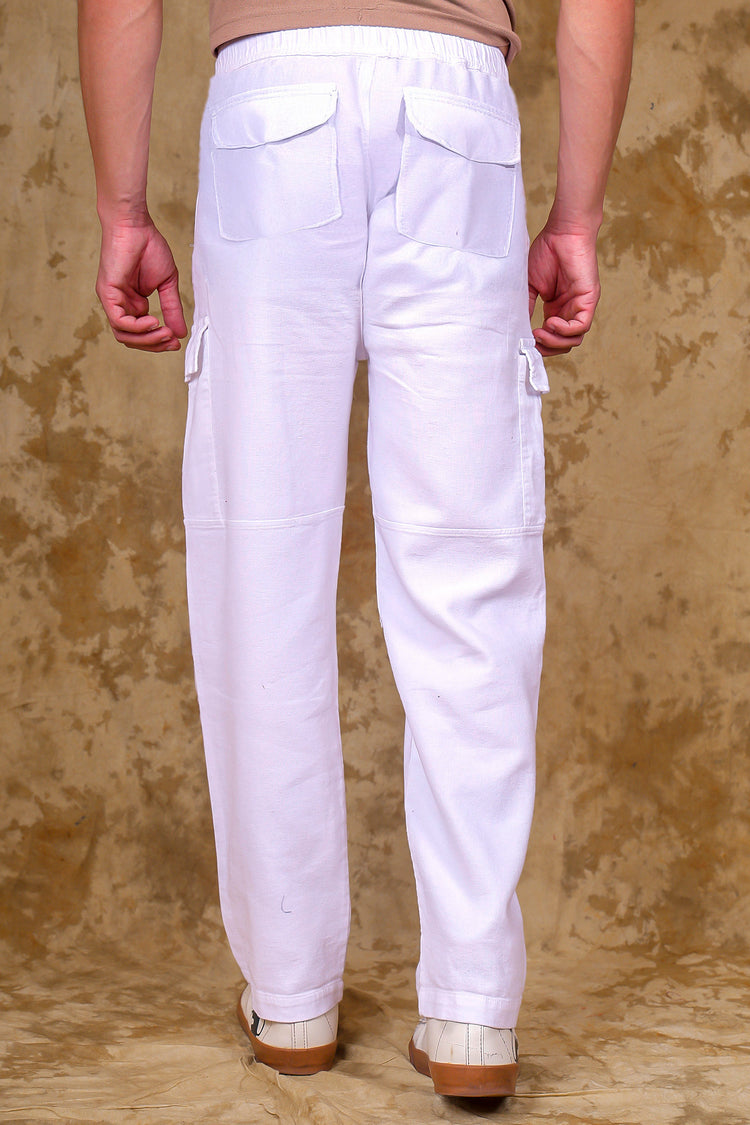 Bluebird Men's Slim Fit Cotton Cargo Pant White - Veshbhoshaa