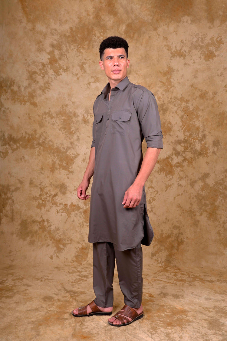 Bluesaanchi Grey Pathani Kurta with Trouser Pant