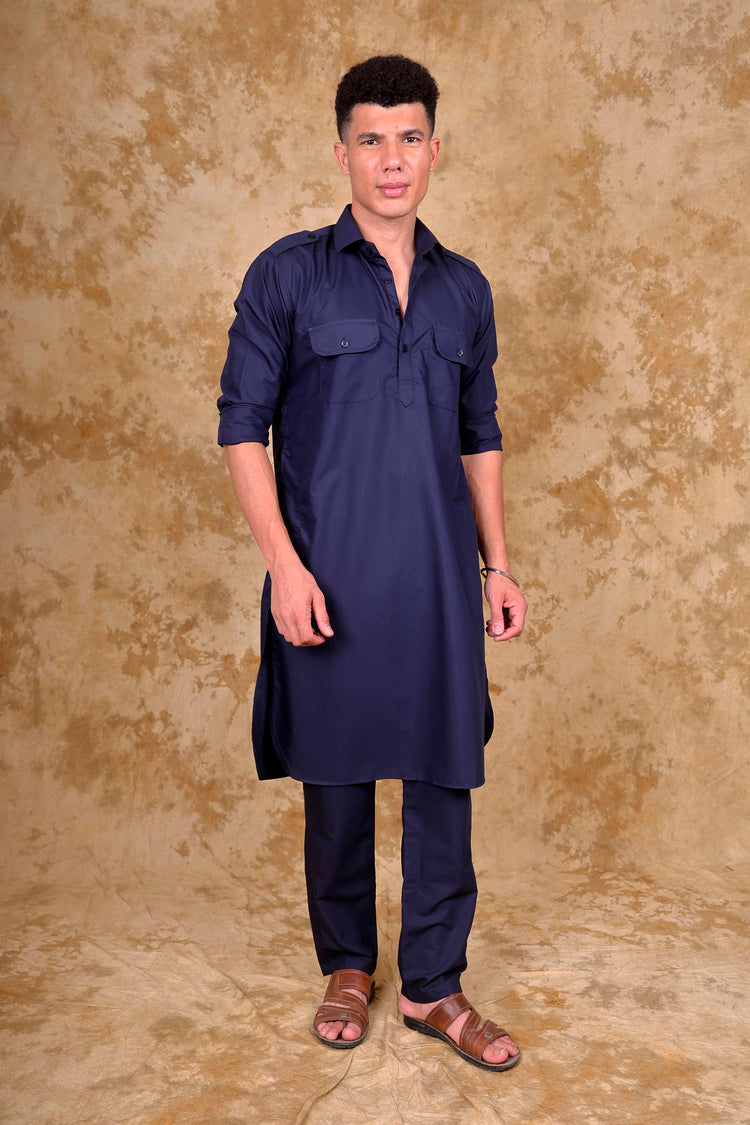 Bluesaanchi Navy Pathani Kurta with Trouser Pant