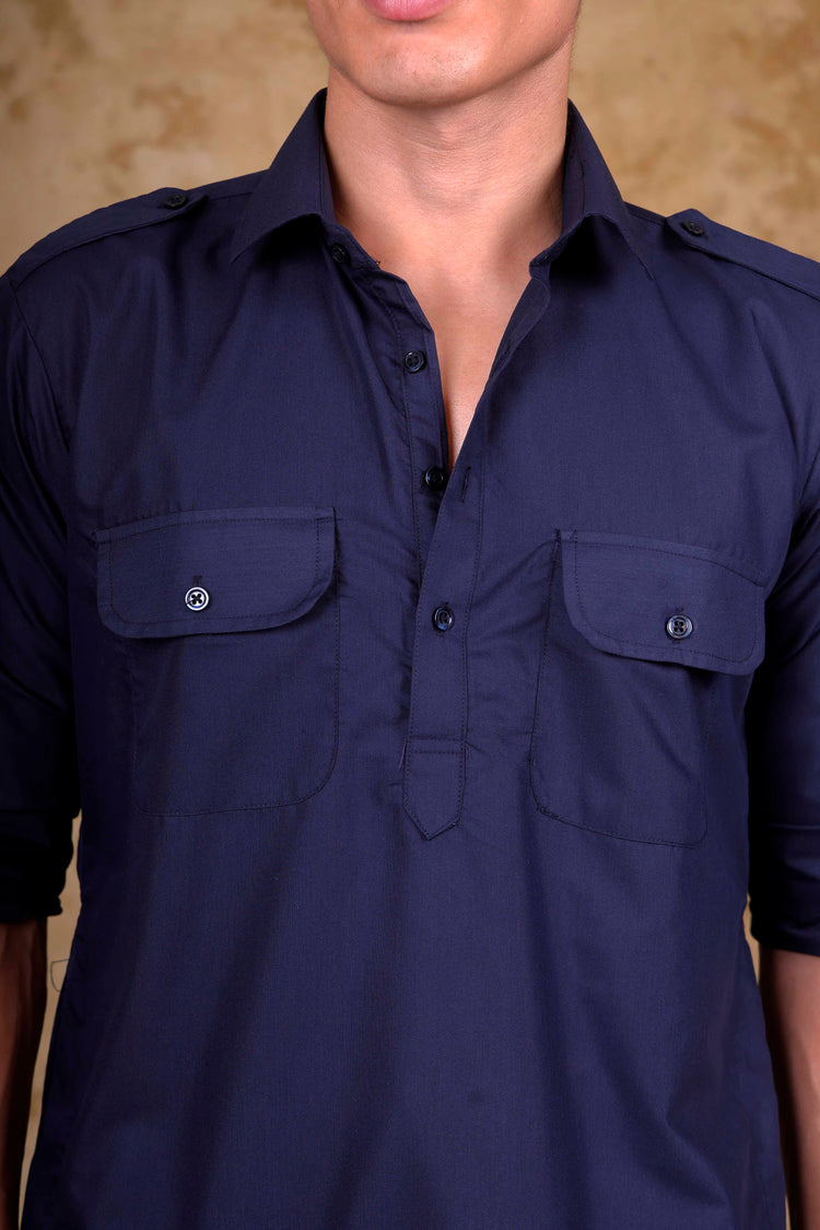 Bluesaanchi Navy Pathani Kurta with Trouser Pant