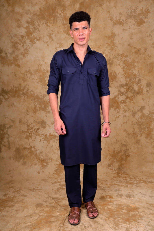 Bluesaanchi Navy Pathani Kurta with Trouser Pant