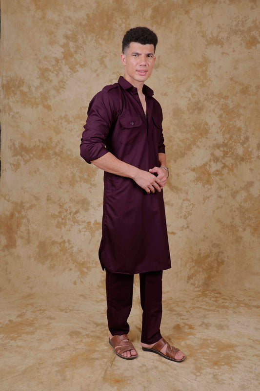 Bluesaanchi Maroon Pathani Kurta with Trouser Pant