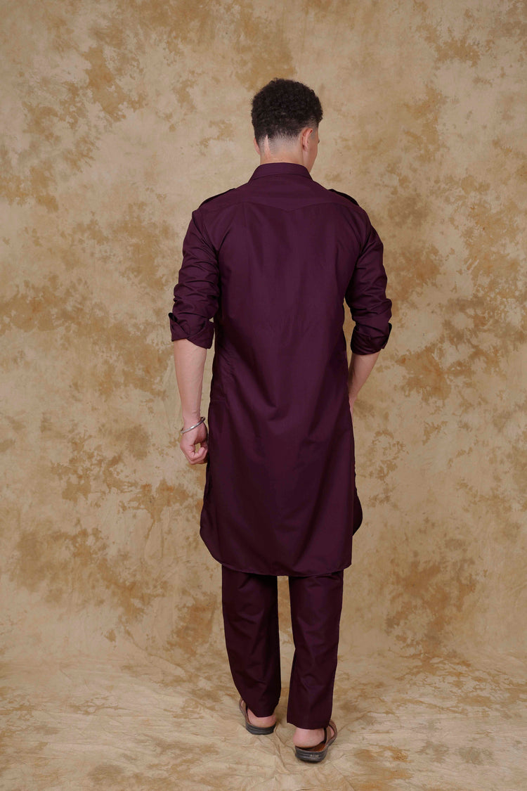 Bluesaanchi Maroon Pathani Kurta with Trouser Pant