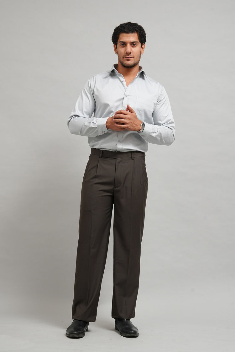 Mocha Brown Classic Pleated Formal Trouser