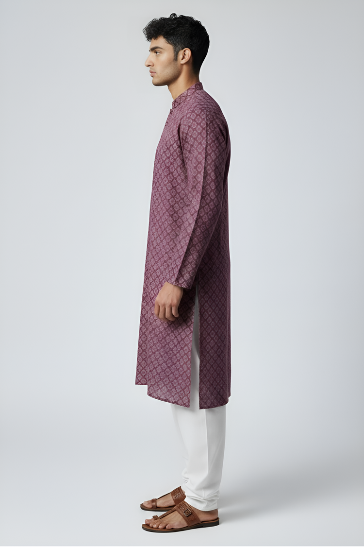 Veshbhoshaa Men's Wine Printed Kurta Set