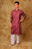 Bluesaanchi Sequined Chikan Print Traditional Maroon Kurta Set