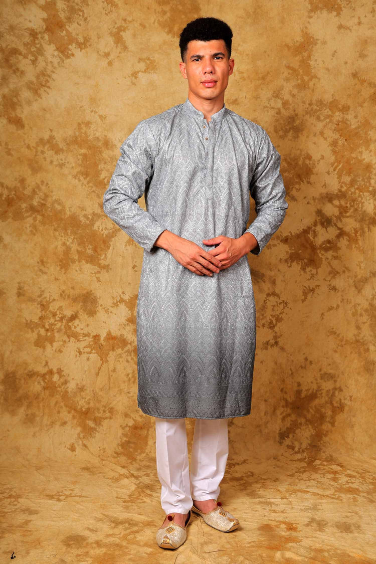 Bluesaanchi Zari Work Grey Kurta with Trouser Pajama