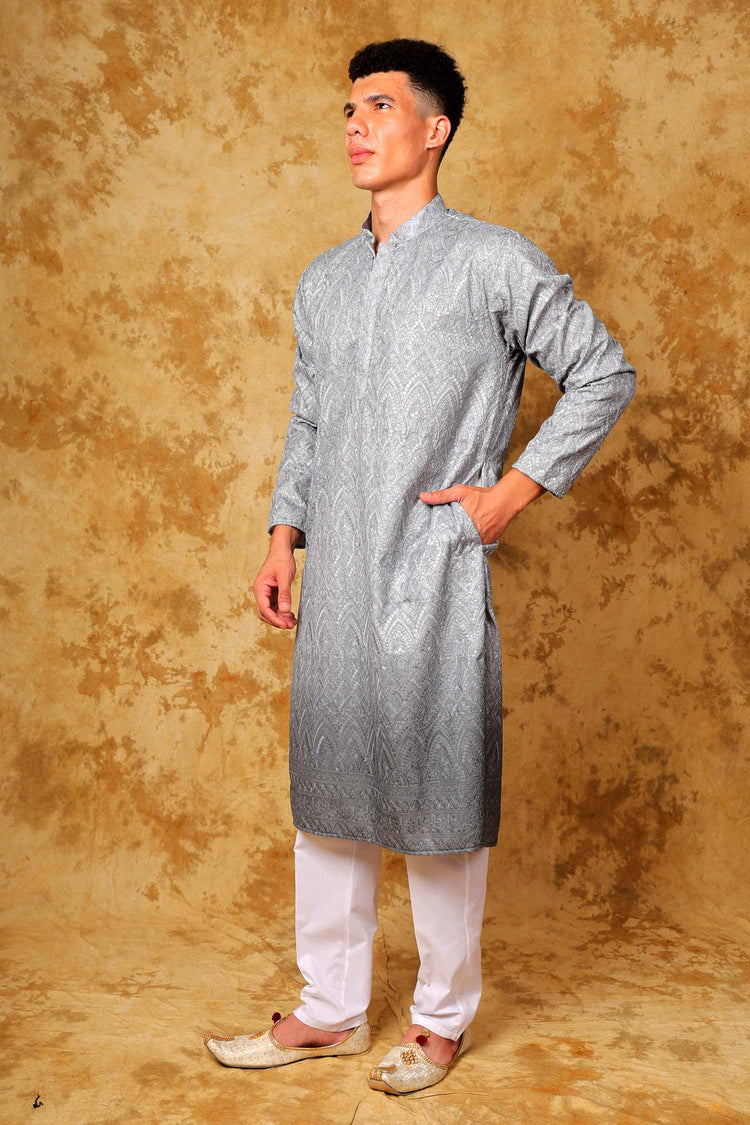 Bluesaanchi Zari Work Grey Kurta with Trouser Pajama