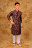 Bluesaanchi Sequined Chikan Print Traditional Brown Kurta Set