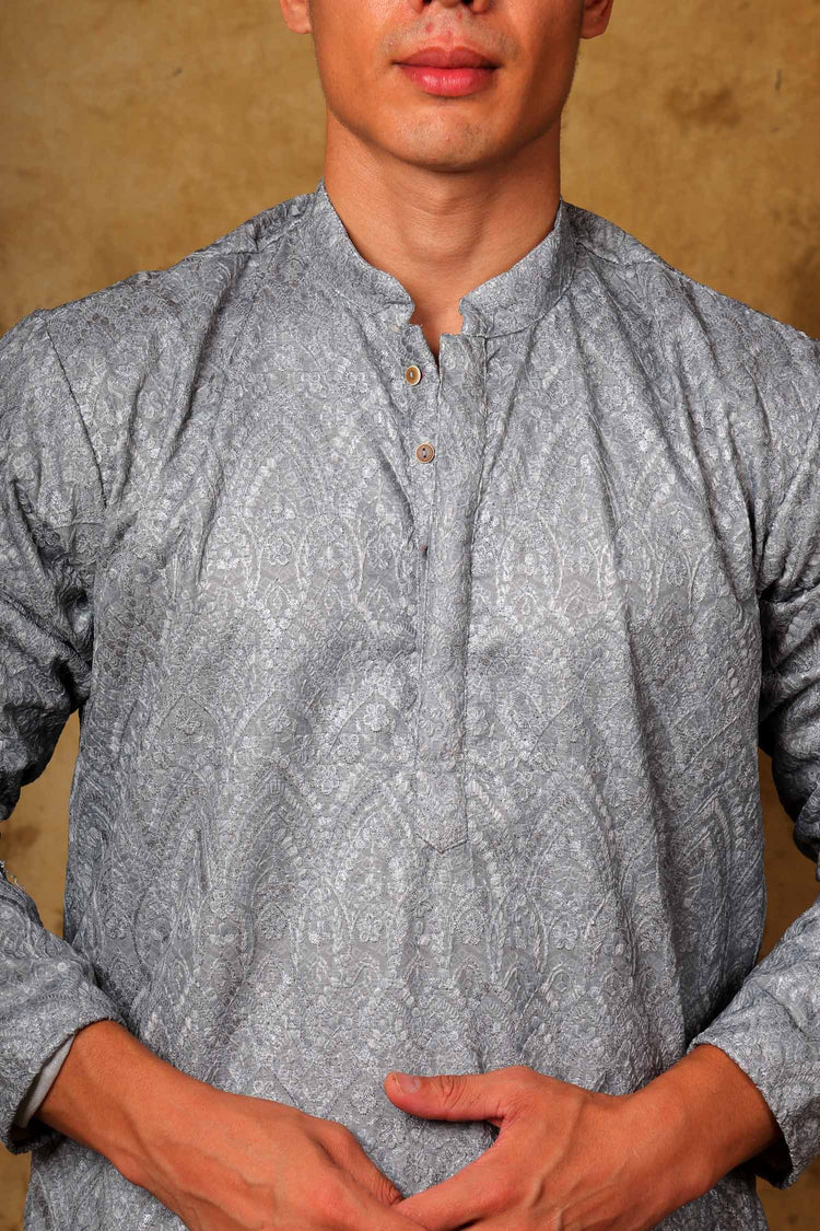 Bluesaanchi Zari Work Grey Kurta with Trouser Pajama