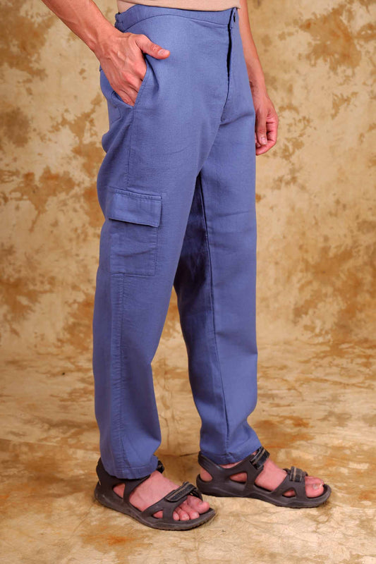 Bluebird Men's Slim Fit Cotton Cargo Pant Blue