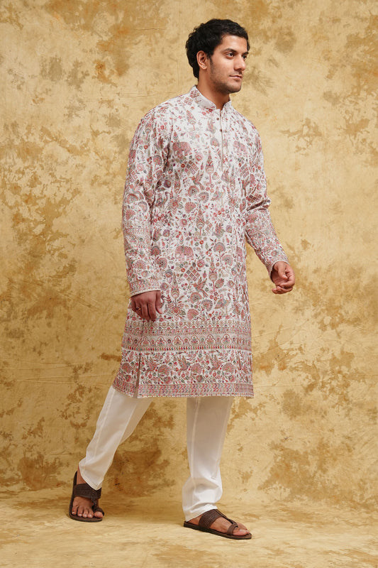 Cream Elephant Embroidered Kurta Set – Subtle Heritage Luxury