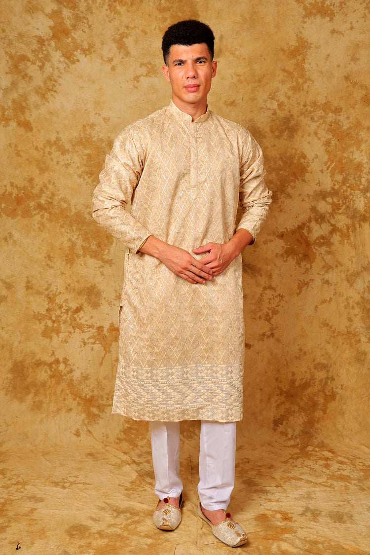 Bluesaanchi Zari Work Beige Kurta with Trouser Pajama